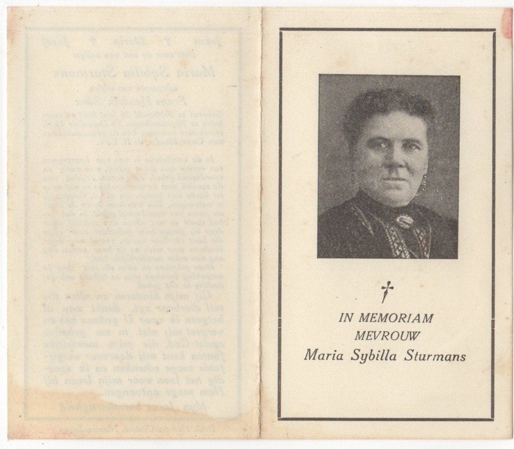 Maria S. Sturmans 1861 Schinveld + 1944 Nieuwenhagen, 83 jr, Verzenden