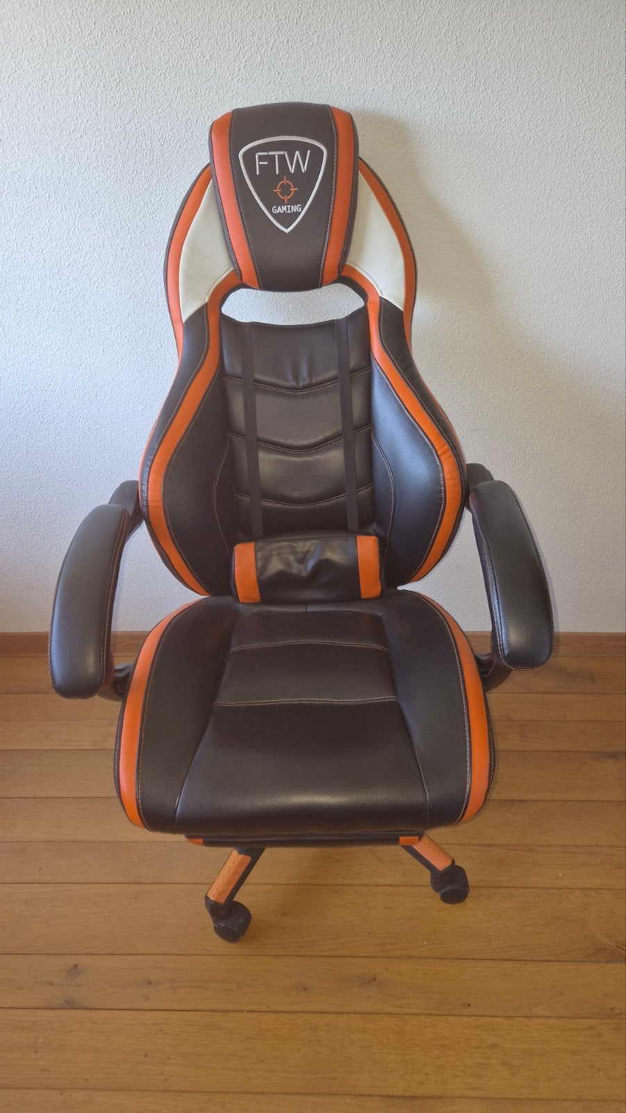 Gaming Bureaustoel Zwart/Oranje Kunstleer, Ophalen, Zwart, Zo goed als nieuw, Gaming bureaustoel