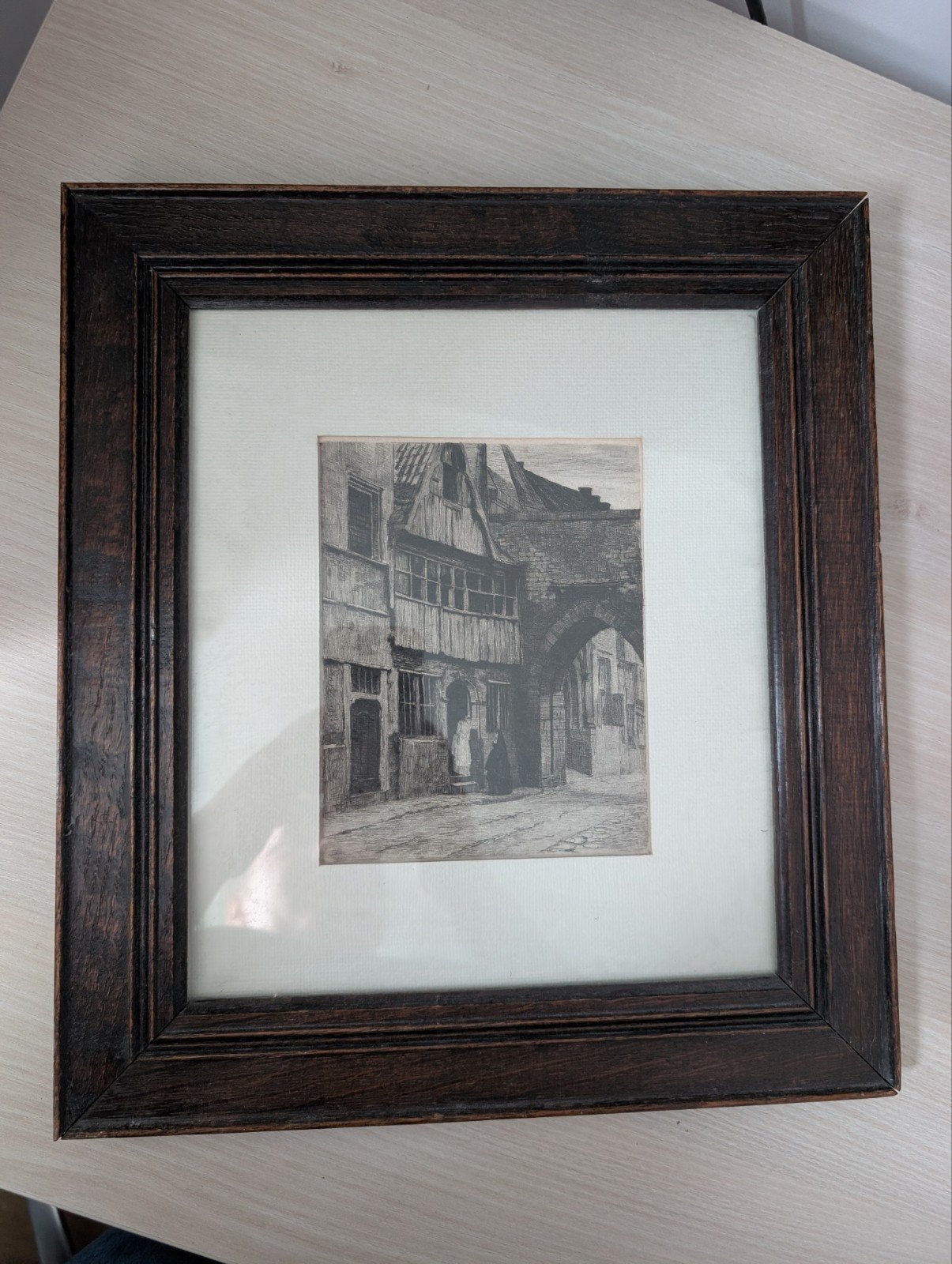 Oude ets van Fred Andriesse, ingelijst, Ophalen, Ingelijst, Ets, Stadsgezicht