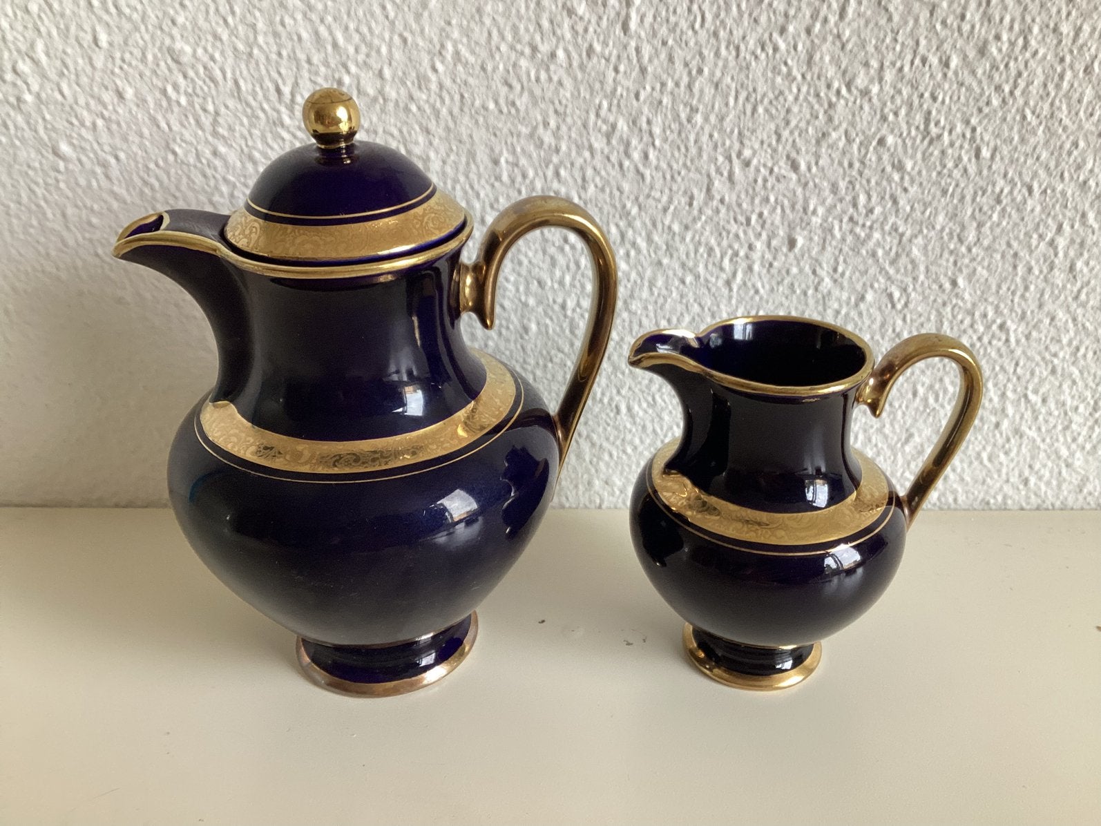 ASKA Kunst Kronach Echt Kobalt Koffie- en Melkkan, Ophalen of Verzenden