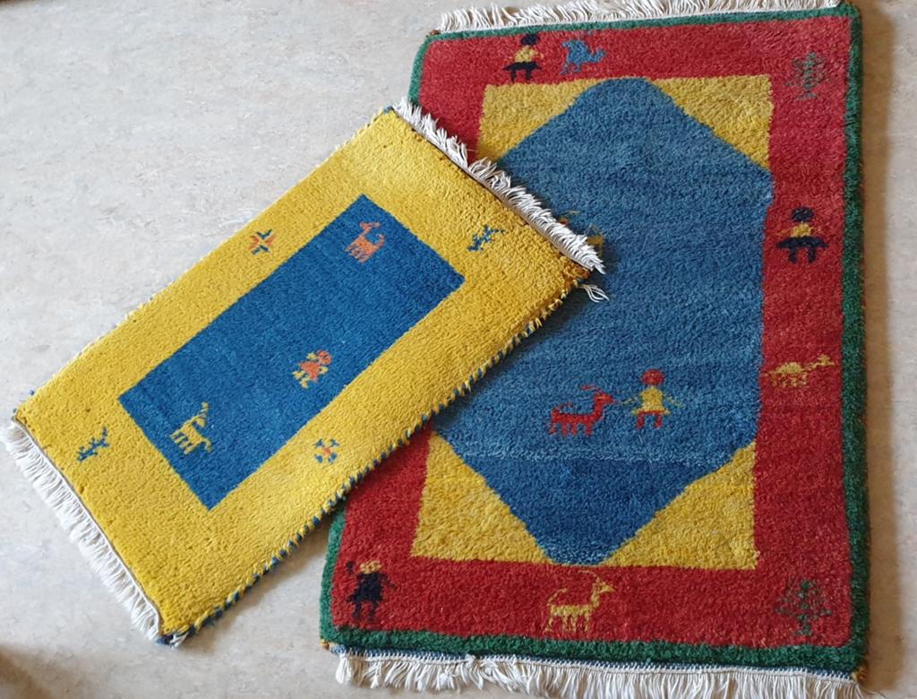 2 x Indo Gabbeh 100% handgeknoopte wollen kleedjes, Huis en Inrichting, Stoffering | Tapijten en Kleden, Ophalen, Gebruikt, 50 tot 100 cm