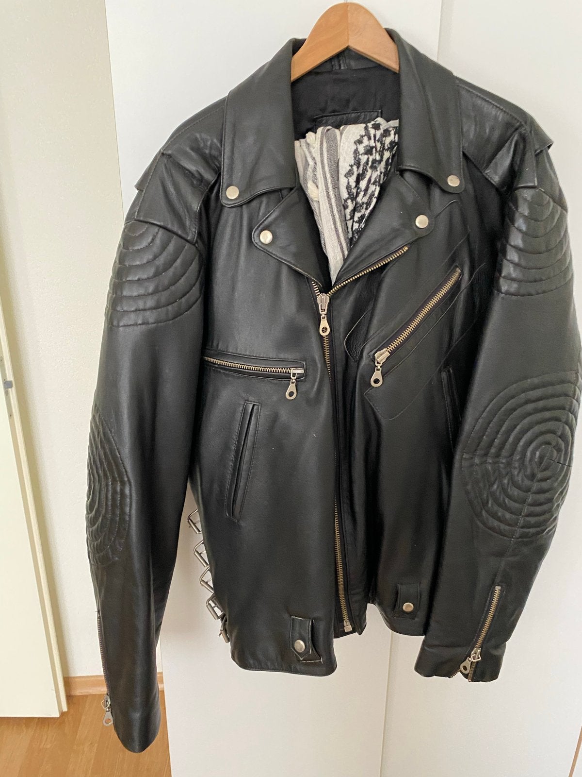 Zwarte leren motorjas met bescherming, Motoren, Ophalen, Tweedehands, Heren, Jas | leer