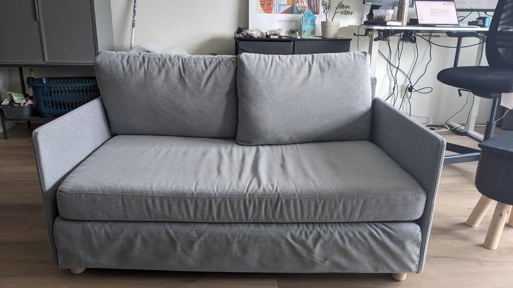 Ikea 2-zits slaapbank - Grijs, Gebruikt maar goede staat, Huis en Inrichting, Slaapkamer | Slaapbanken, Ophalen of Verzenden