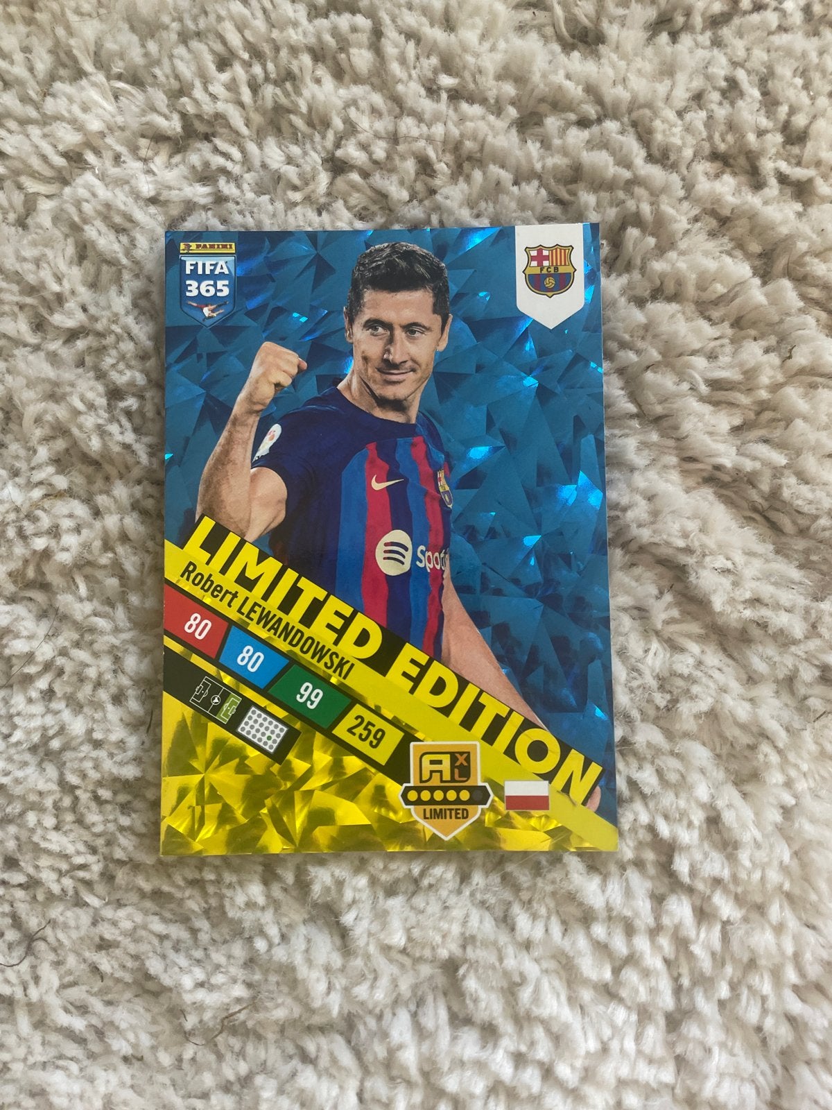 Grote Robert Lewandowski Limited Edition Panini FIFA 365 kaa, Ophalen of Verzenden, Zo goed als nieuw, Buitenlandse clubs, Spelerskaart