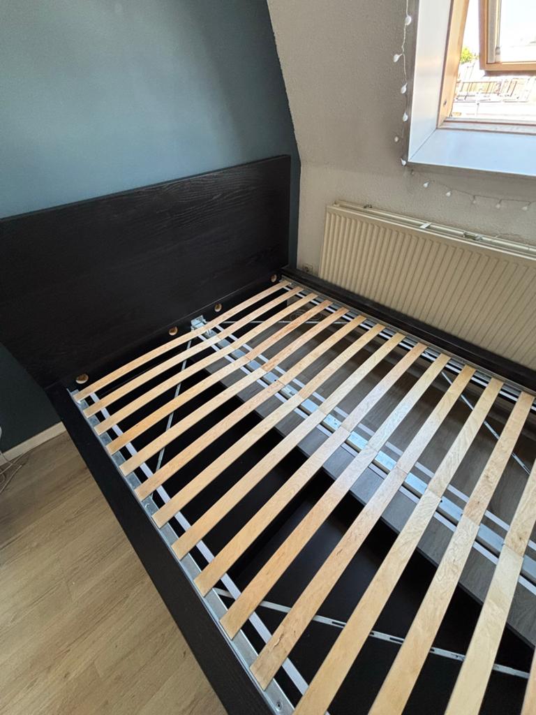GRATIS OPHALEN: MALM IKEA bed 140x200 met 2 lades, Gebruikt, Zwart, Tweepersoons, 200 cm