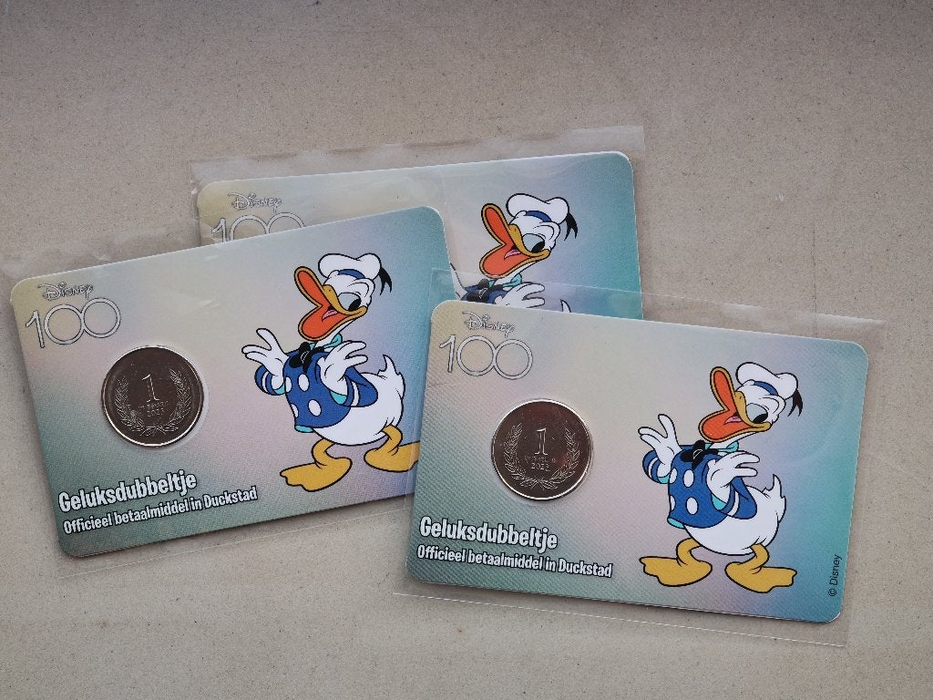 Dagobert Duck 100 jaar jubileummunt (geluksdubbeltje), Postzegels en Munten, Ophalen of Verzenden, Nederland, Munten