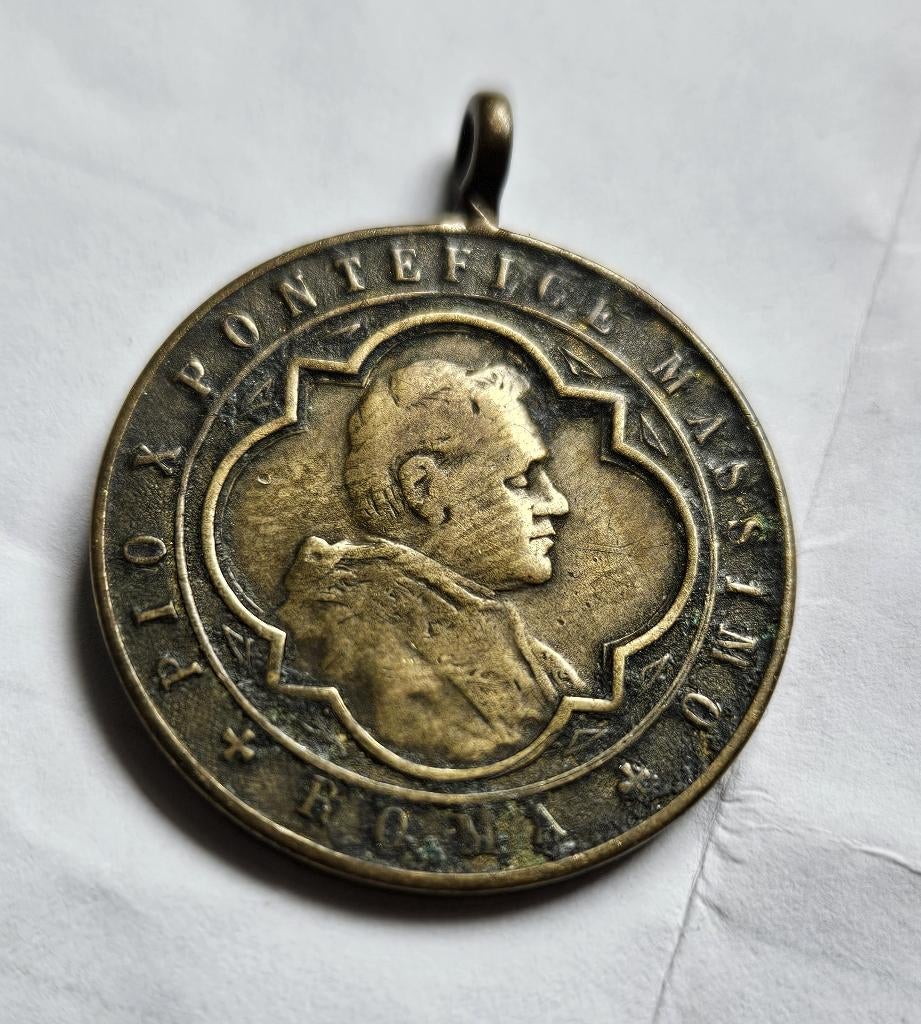 Koperen herinneringsmedaille Paus Pius X, Postzegels en Munten, Penningen en Medailles, Ophalen of Verzenden, Overige materialen