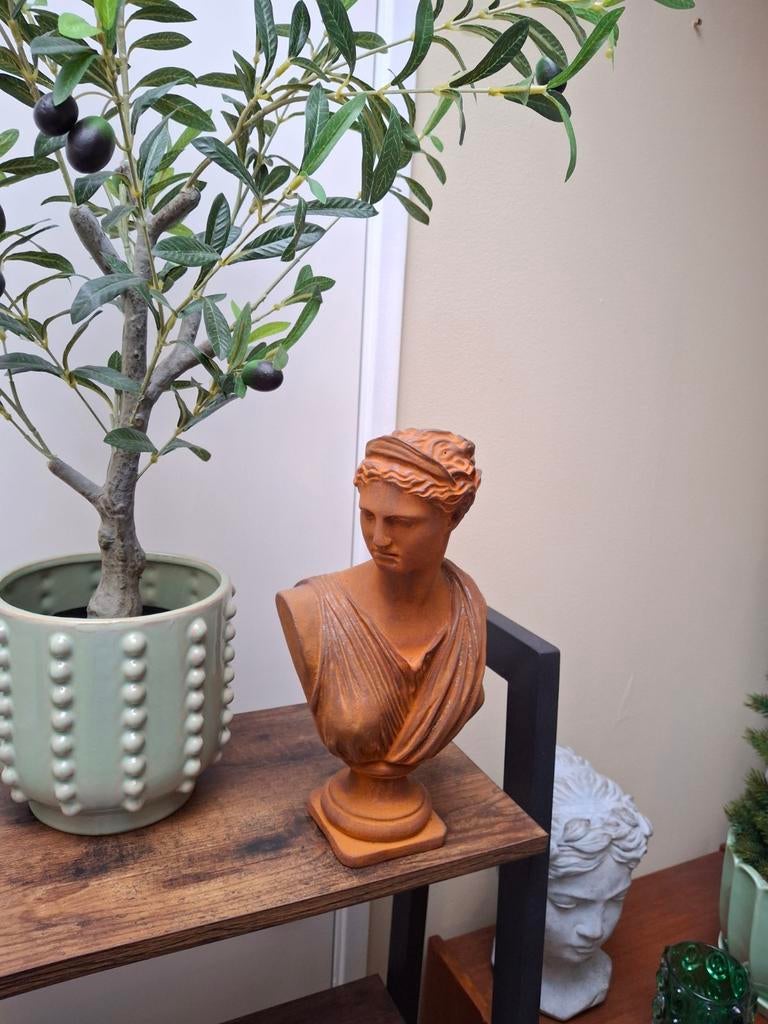 Kleine gietijzeren buste van een Romeinse dame, Antiek en Kunst, Curiosa en Brocante, Ophalen of Verzenden