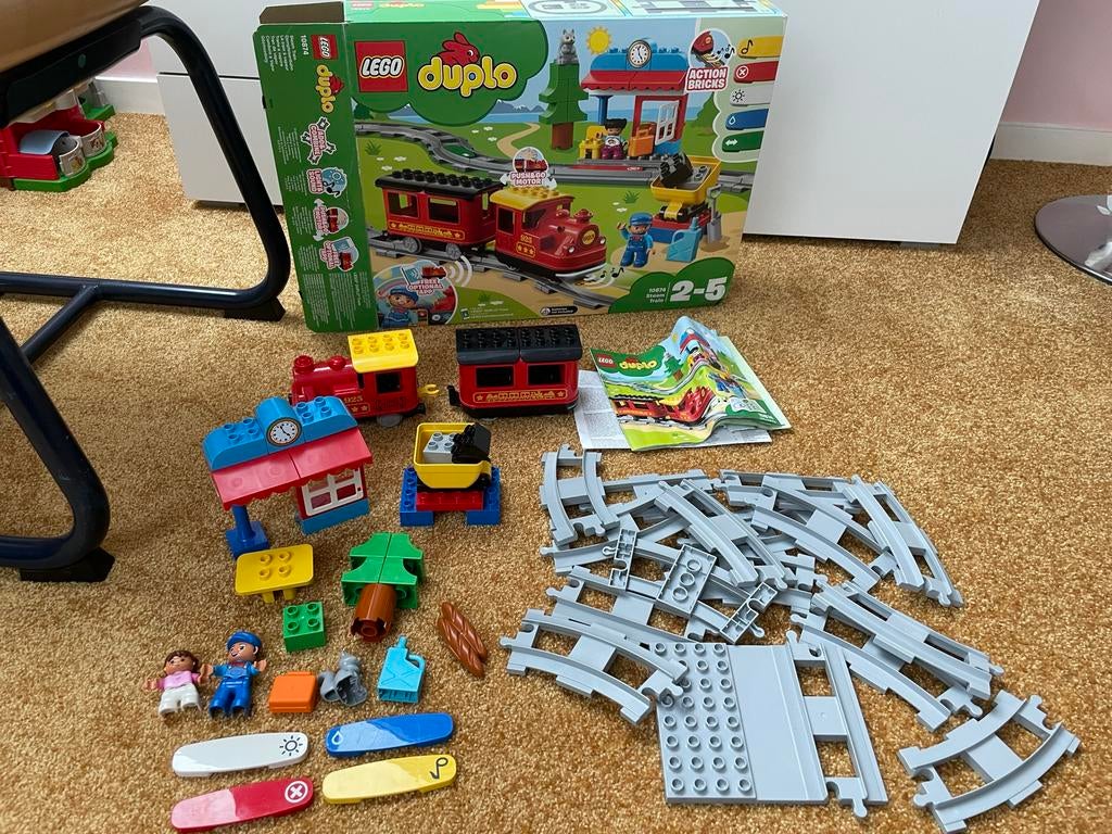 LEGO Duplo Stoomtrein 10874 met doos en rails, Ophalen of Verzenden, Zo goed als nieuw, Duplo