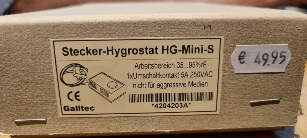 Luchtvochtigheidsregulator hygrostaat stecker, Ophalen of Verzenden, Nieuw
