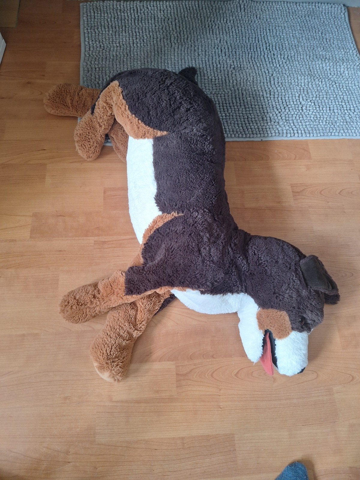 Grote zachte knuffelhond - Bruin, wit en beige, Ophalen, IKEA, Nieuw, Hond