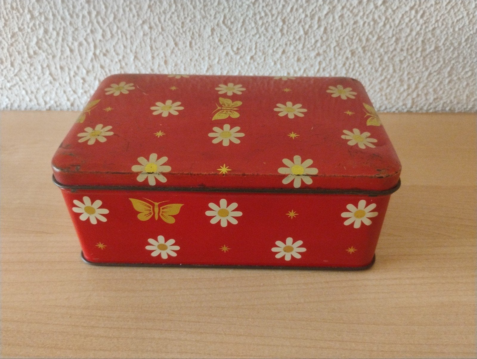 Originele De Ark beschuitbus - Rood met bloemen en vlinders, Ophalen of Verzenden