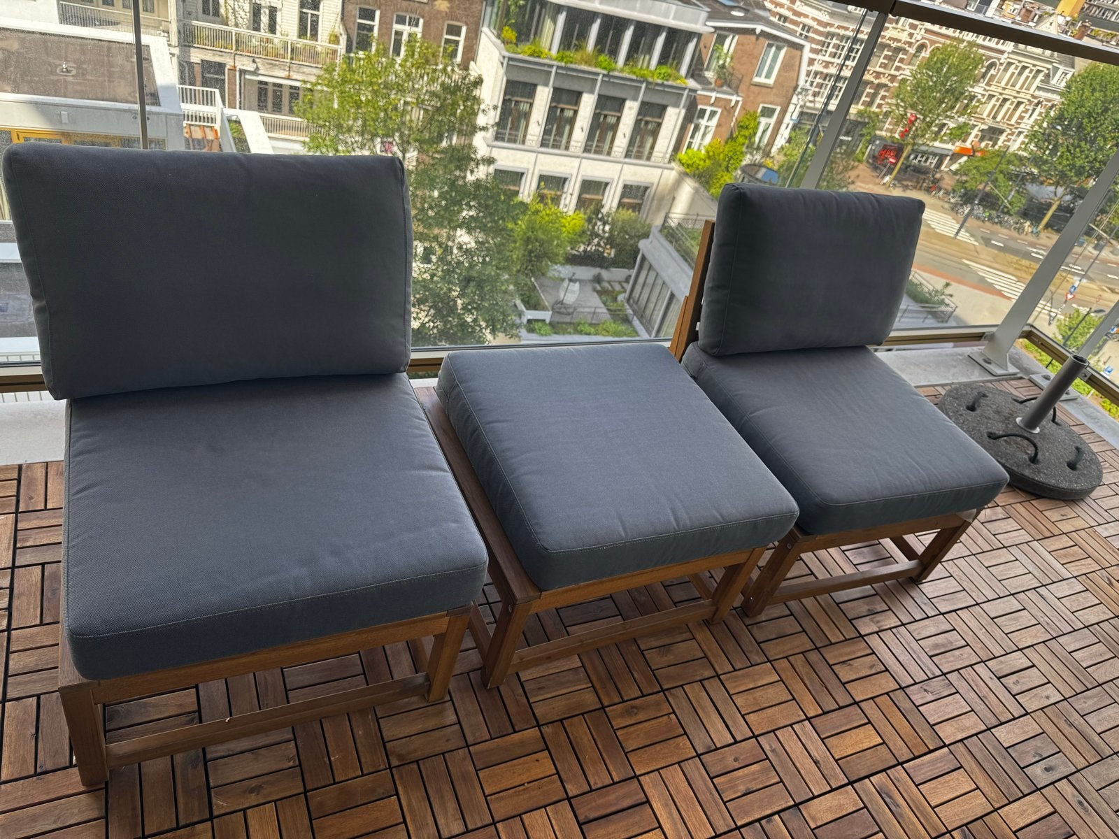 IKEA NÄMMARÖ 3-delige tuinmeubelset met kussens, Zo goed als nieuw, Loungeset, Stoel, Hout