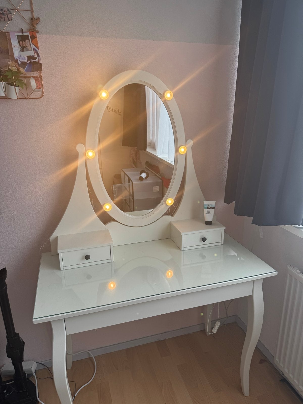 IKEA HEMNES Toilettafel met spiegel en verlichting, Ophalen, Gebruikt, 50 tot 100 cm, 150 tot 200 cm