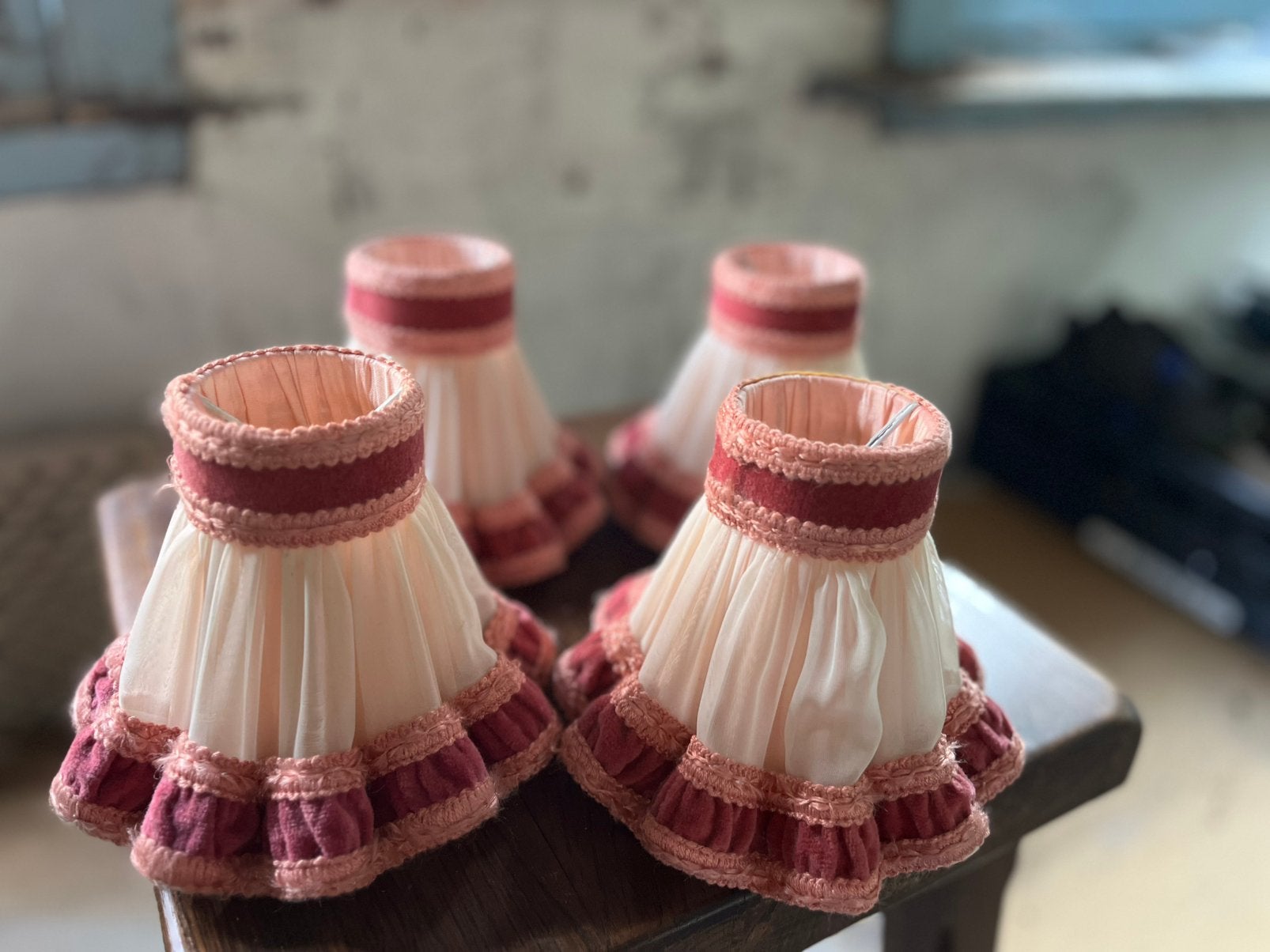 Super leuke ouderwetse roze lampenkapjes, Huis en Inrichting, Lampen | Lampenkappen, Ophalen, Gebruikt, Overige kleuren, Rechthoekig
