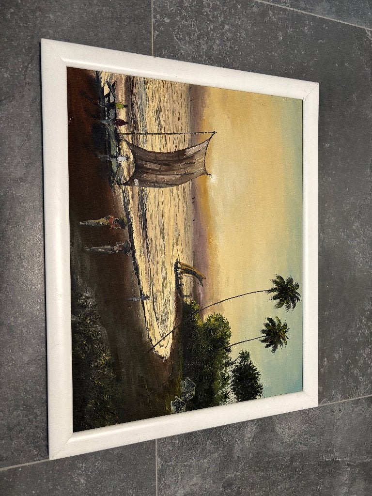 Schilderij Sri Lanka, Ophalen of Verzenden, Handgeschilderd, Landschap, Doek