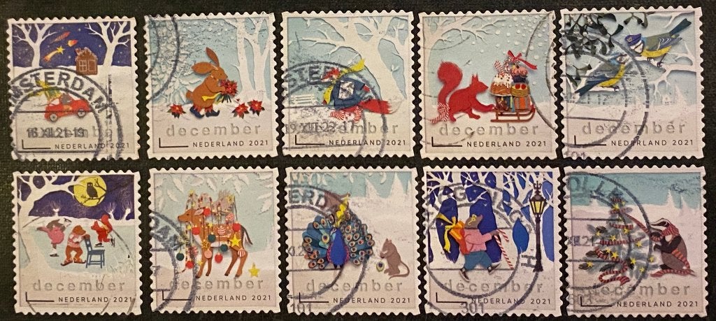 Decemberzegels 2021 gestempeld - mail uw keuze + bod, Postzegels en Munten, Ophalen of Verzenden, Na 1940, Gestempeld