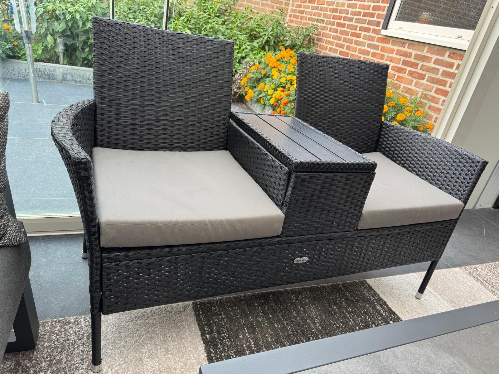 Casari tuinbankje met 2 Zitplaatsen en Tafel, Tuin en Terras, Nieuw, Loungeset, Wicker, Bank