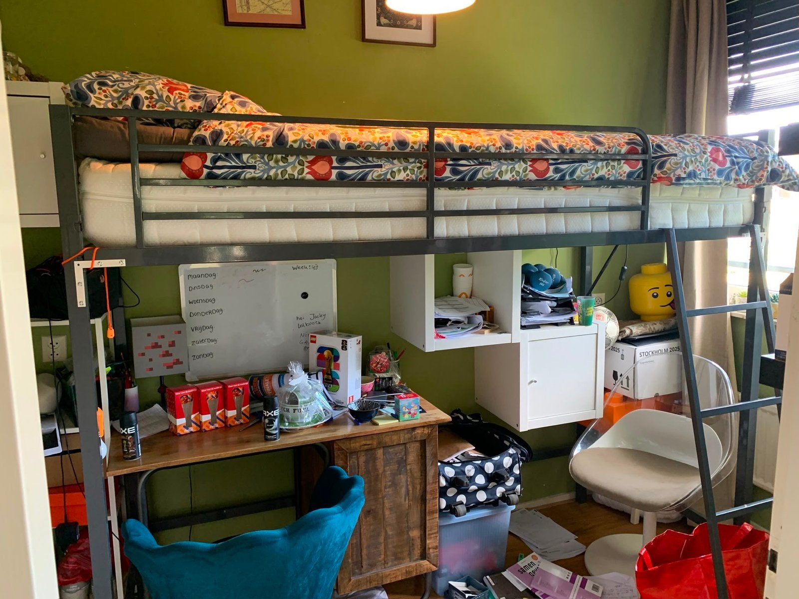 Stalen Hoogslaper, Ophalen, Gebruikt, Eenpersoons, 160 tot 180 cm
