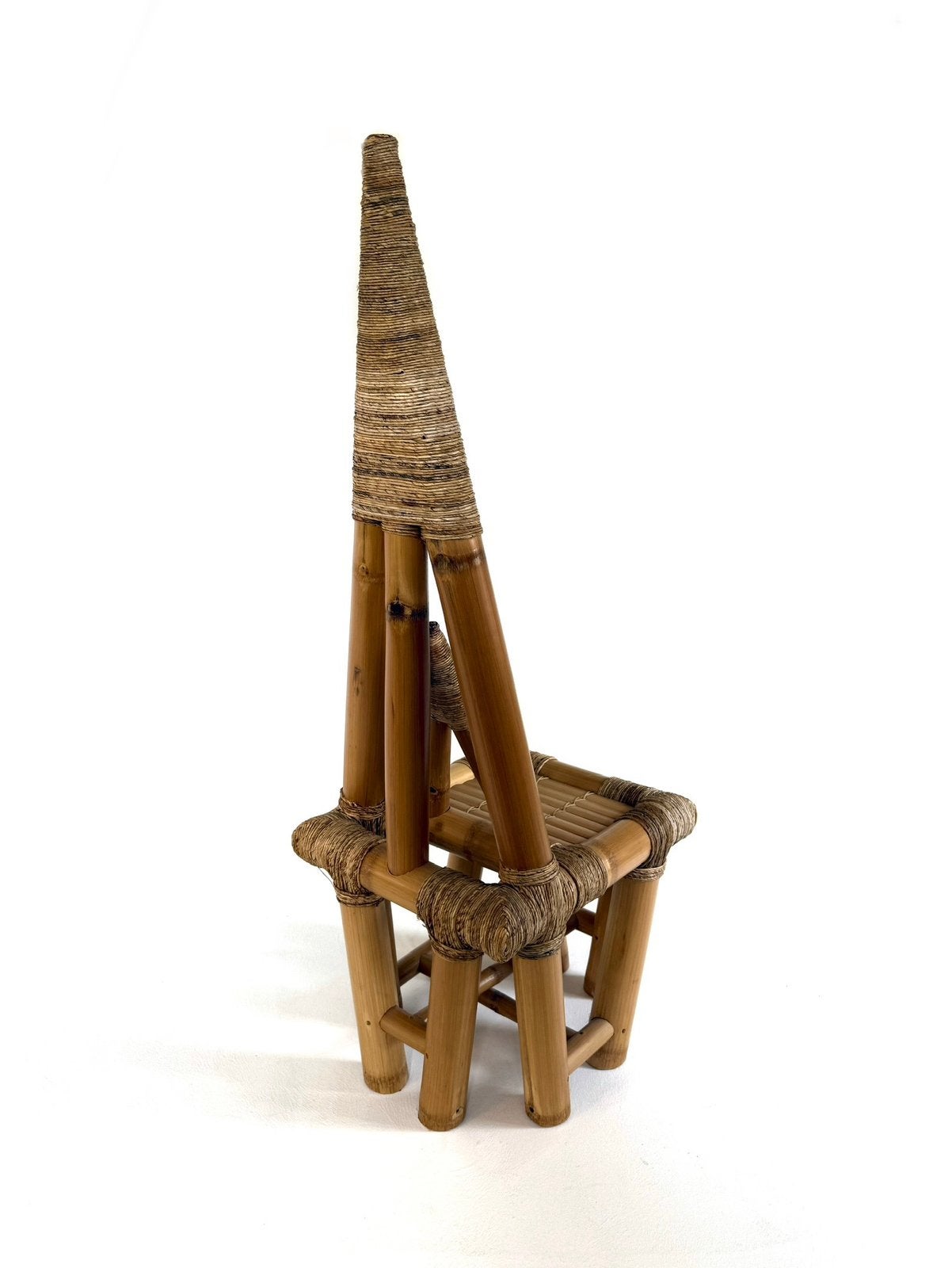 Vintage sculpturele fauteuil, Bamboe & riet ‘50, Riet of Rotan, Vintage retro buisframe design rotan webbing papercord deens, Minder dan 75 cm