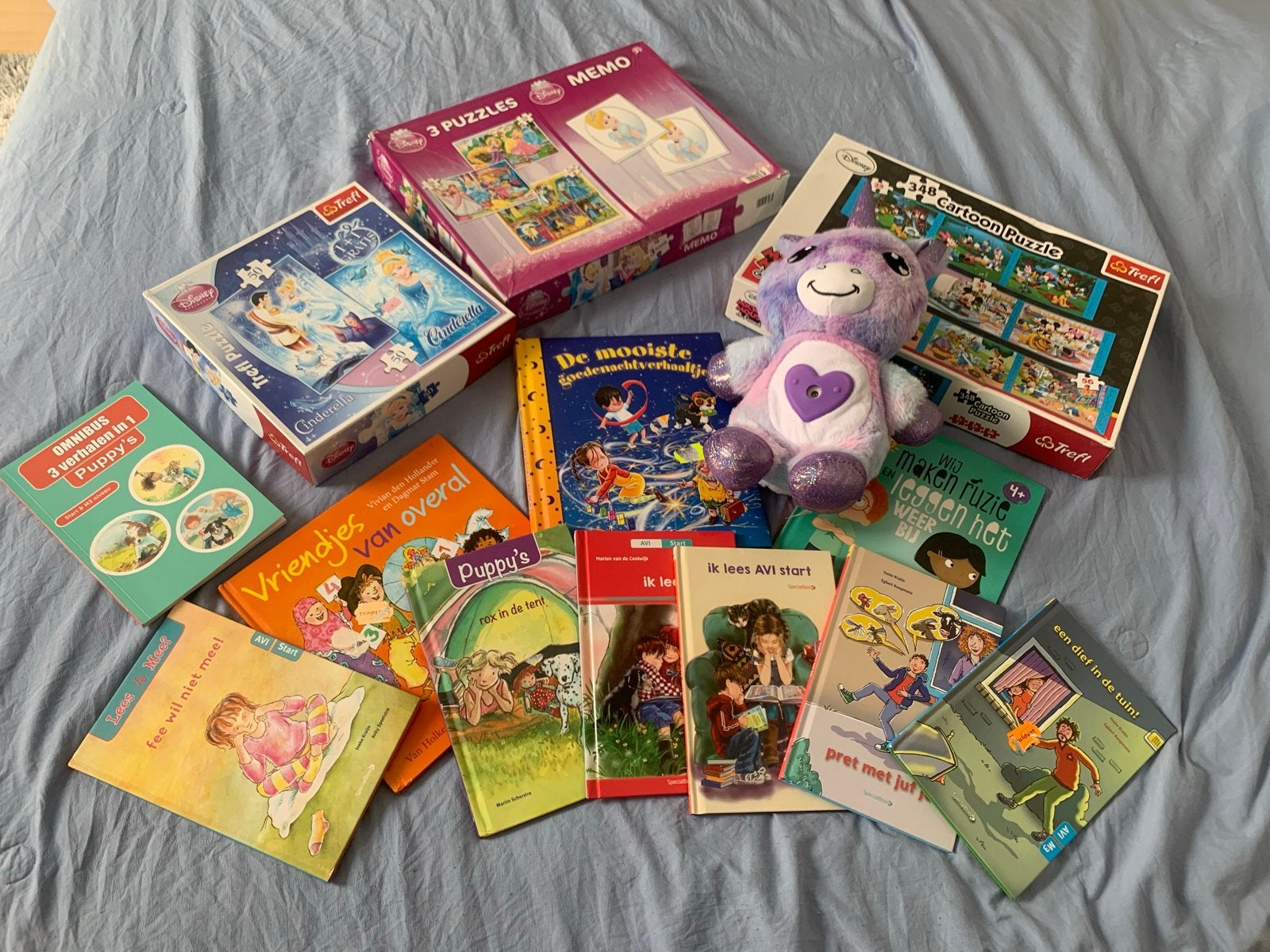 Groot pakket kinderboeken, puzzels en knuffel, Ophalen of Verzenden, Meer dan 50 stukjes, Gebruikt, 2 tot 4 jaar