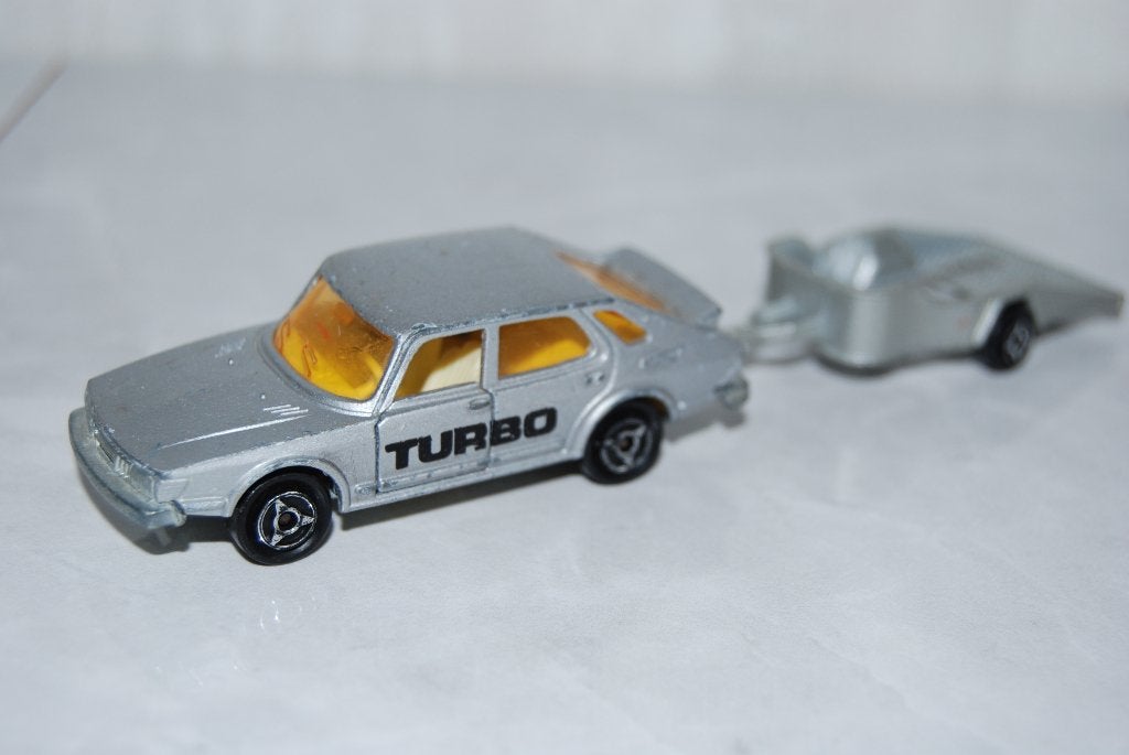 Majorette Saab Turbo met Motor Trailer 21780, Ophalen of Verzenden, Gebruikt, Auto