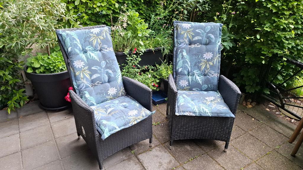 2 Madison tuinkussens hoge rug Mauel blauw 123x50x7 cm, Ophalen, Zo goed als nieuw