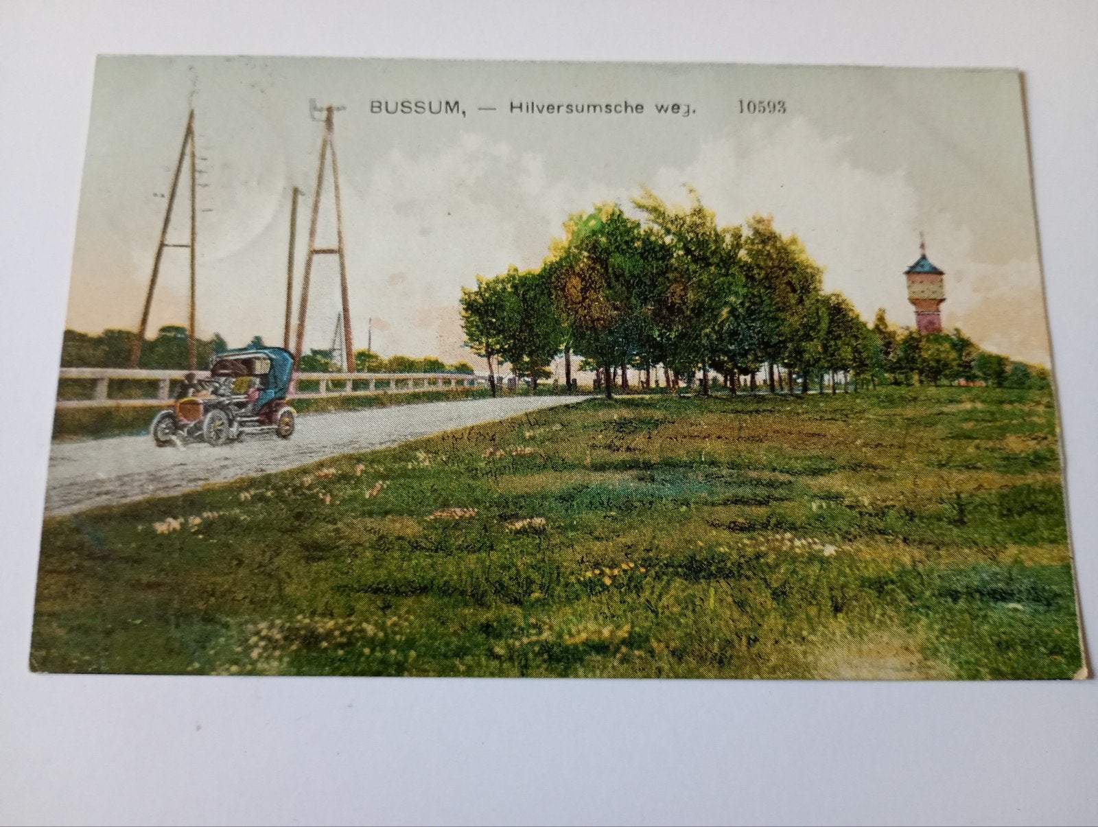 Bussum Hilversumseweg met Auto 1909, Ophalen of Verzenden, Voor 1920, Gelopen, Noord-Holland