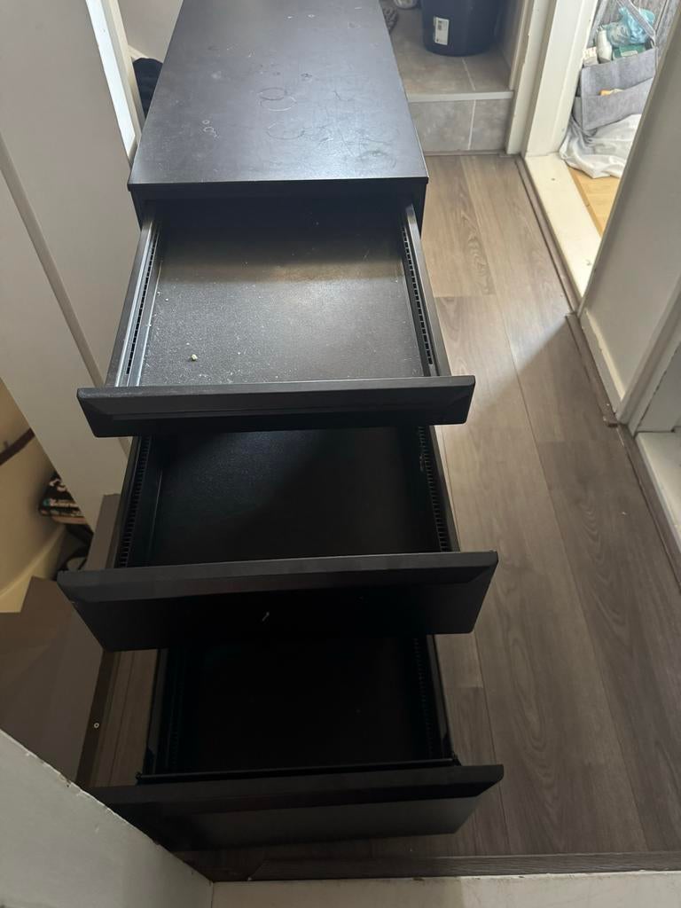 Zwarte Archiefkast met 3 Lades - Ideaal voor Kantoor/Thuis, Gebruikt, 100 tot 150 cm, Metaal, 50 tot 75 cm