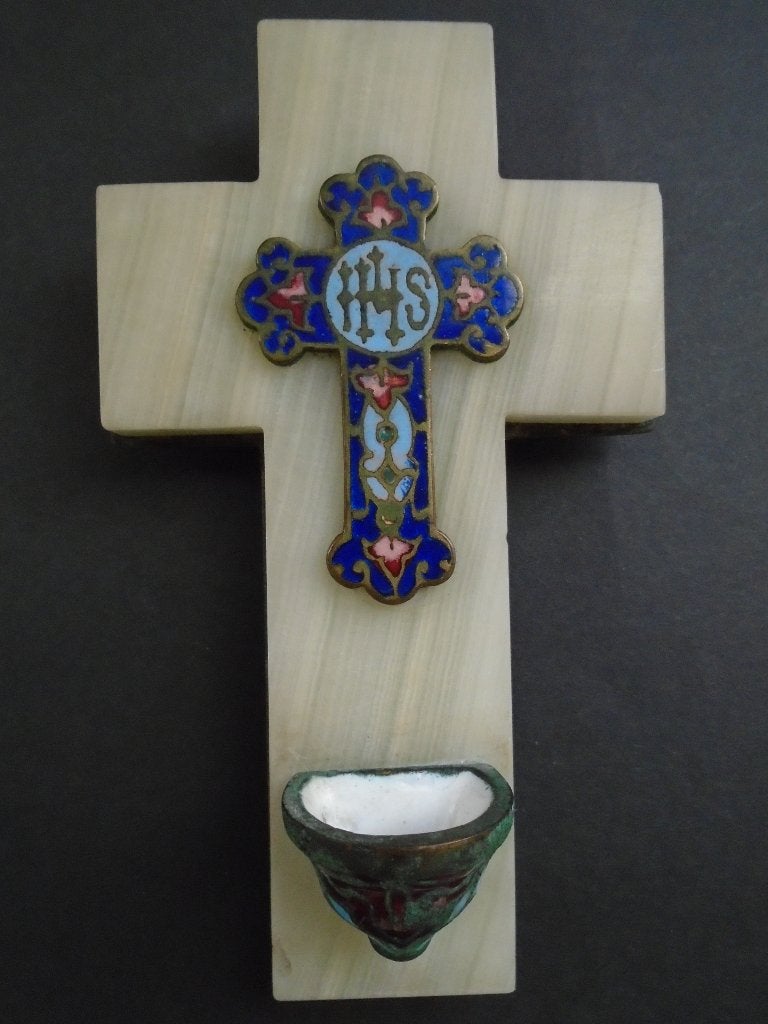 Wijwaterbakje email cloisonne, Verzamelen, Ophalen of Verzenden, Gebruikt, Overige typen, Christendom | Katholiek