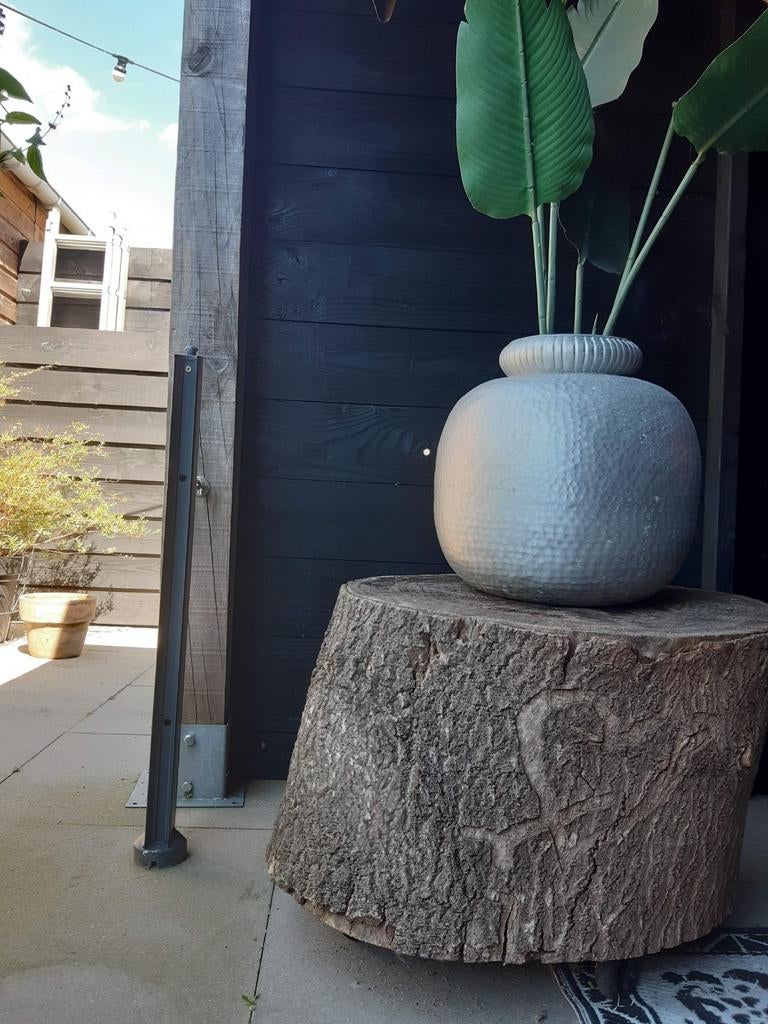 Grote boomstam bijzettafel op wielen voor tuin, Ophalen, Gebruikt, Rond