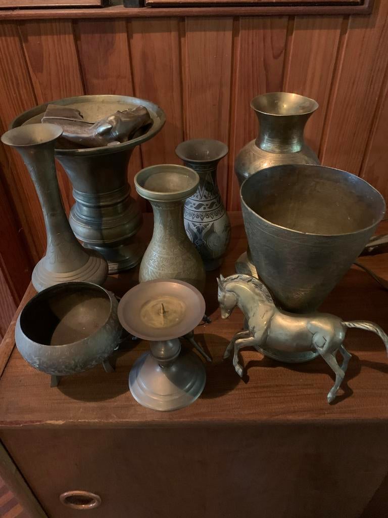Diverse koperen potten en decoratie in één koop, Antiek en Kunst, Ophalen of Verzenden