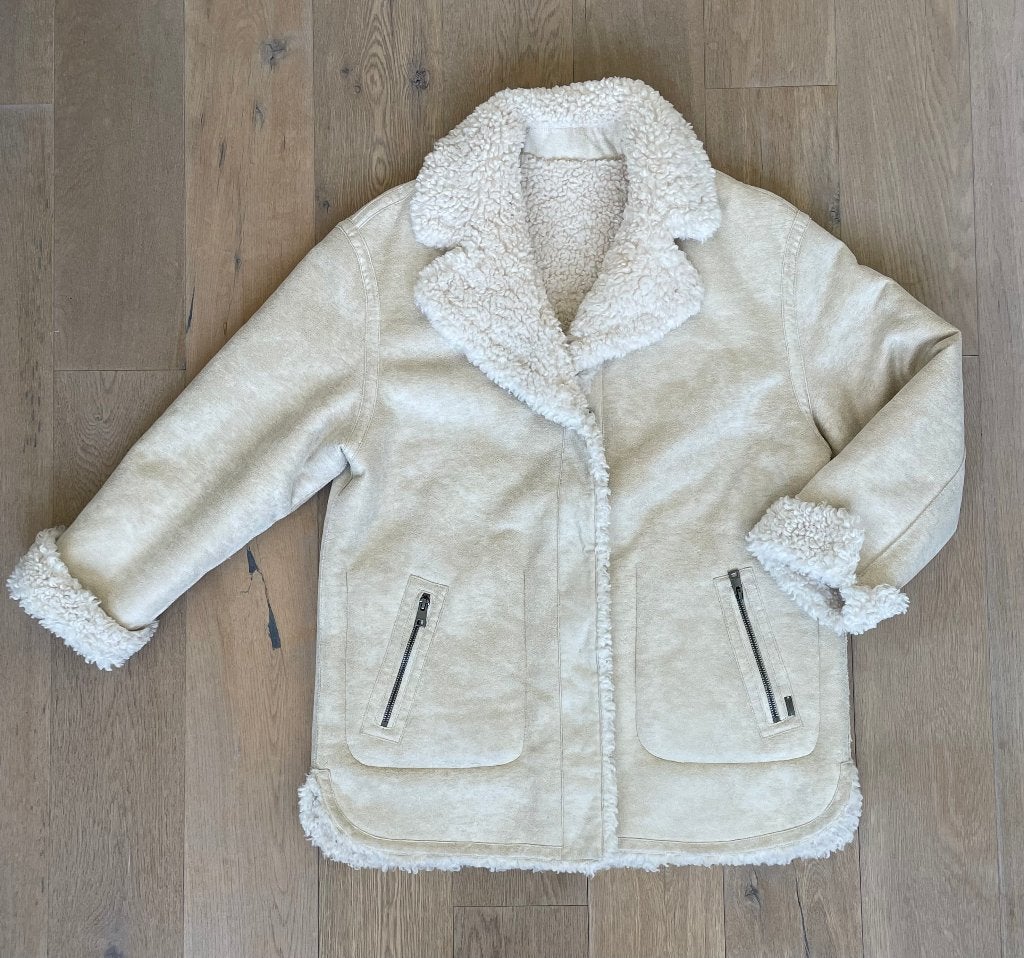 Marccain beige/crème reversible teddy/lamy jas mt N4/40, Maat 38/40 (M), Beige, Ophalen of Verzenden, Zo goed als nieuw
