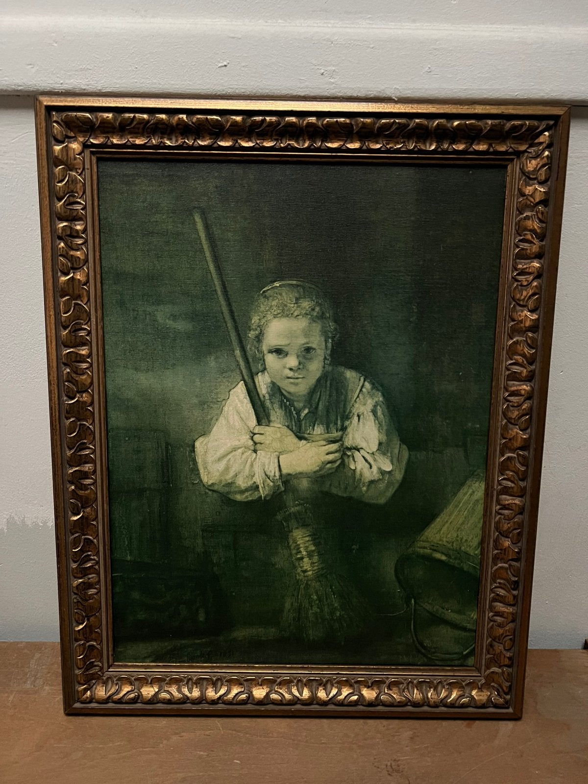 REMBRANDT Reproductie Canvas Lijst 70 jaar MEISJE MET BEZEM, Ophalen, 50 – 75, Gebruikt, Print