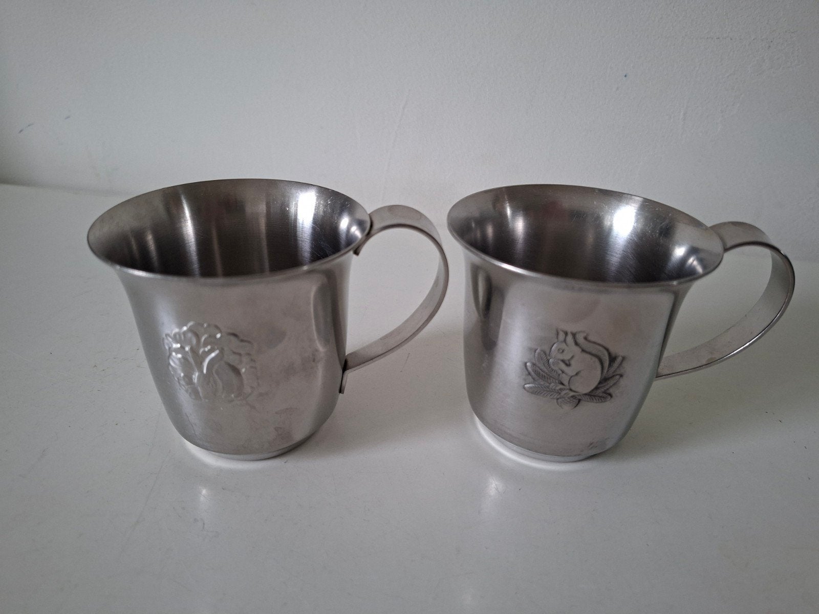 Vintage Gero Zilmeta kinderbekers geboorte eekhoorn konijn, Gebruikt, Overige merken, Klassiek, Metaal