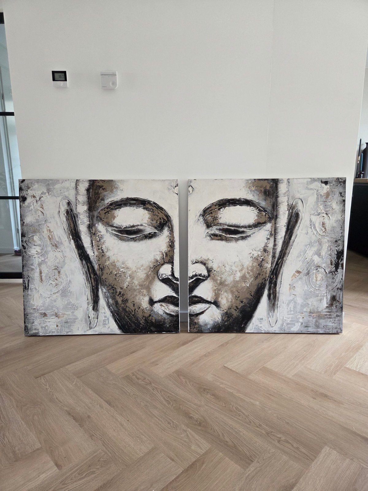 Boeddha Schilderij - 2-delig - 100x100cm - Zo goed als nieuw, Ophalen, Zo goed als nieuw, Schilderij, 100 tot 125 cm
