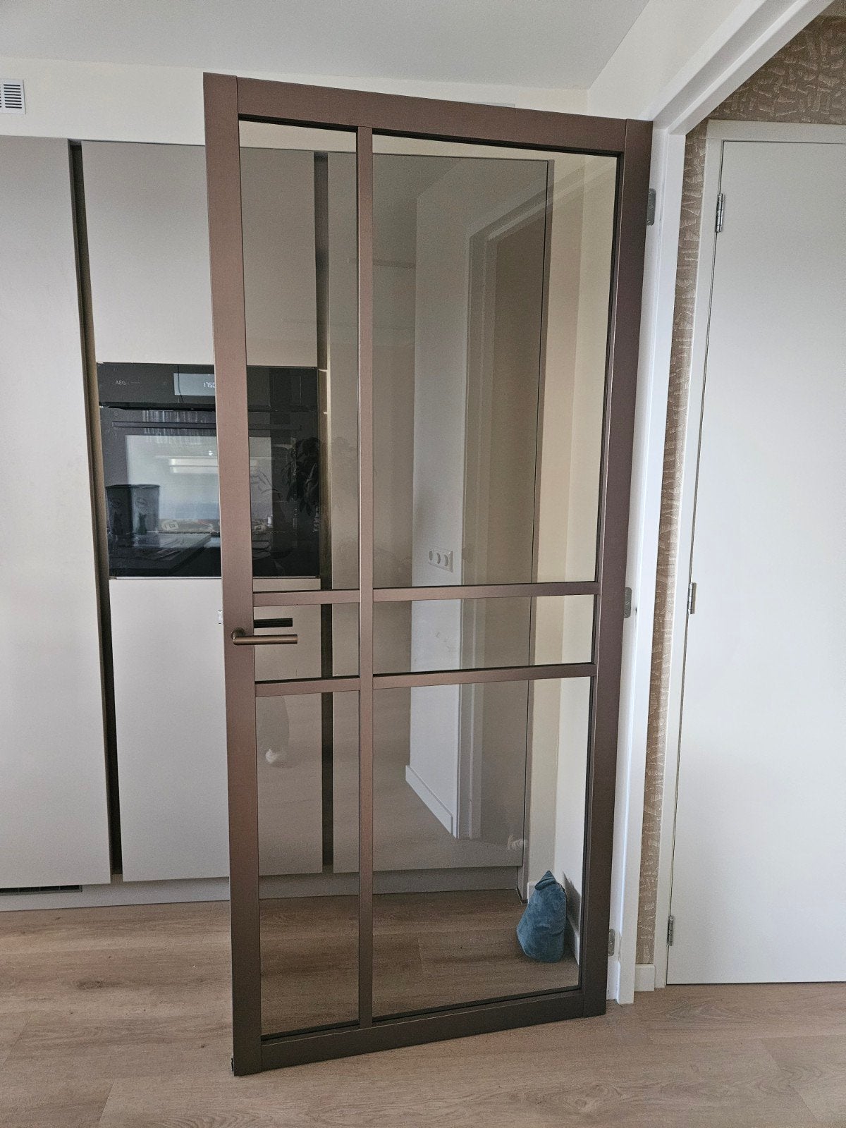 Svedex houten bronze binnendeur met glas 93x210 cm, Doe-het-zelf en Verbouw, Deuren en Horren, Ophalen, 80 tot 100 cm, Binnendeur