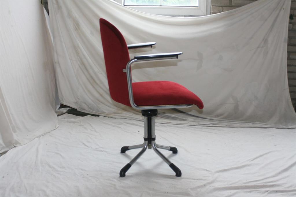 Vintage Mat Chroom Gispen 356 Bureaustoel Rood Corduroy, Ophalen, Zo goed als nieuw, Bestaat niet meer, N.v.t.