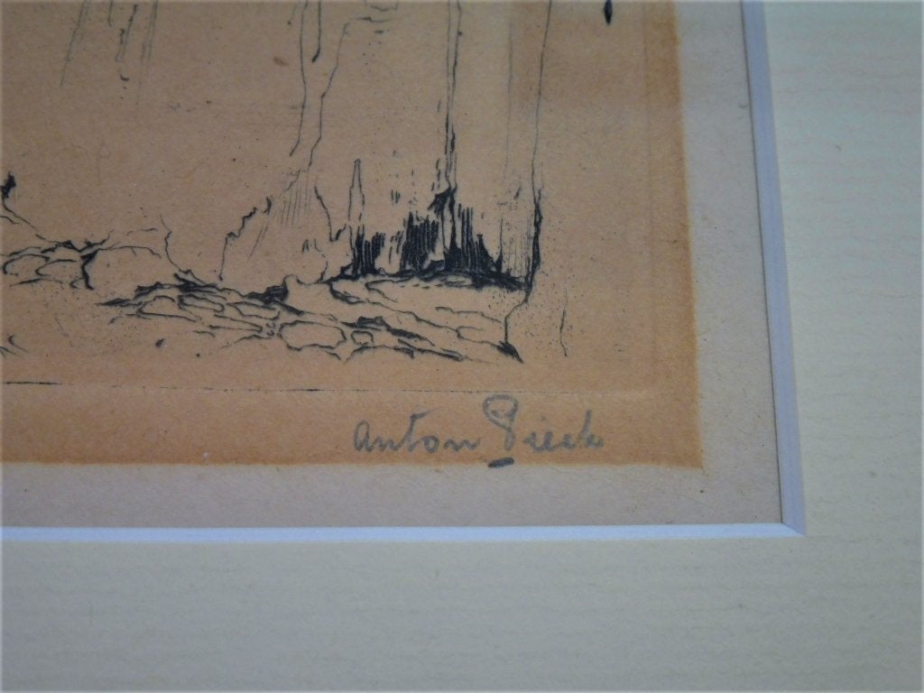 Originele ets Anton Pieck Het straatje Salzburg 1919 gesign., Ingelijst, Ets, Stadsgezicht, Ophalen of Verzenden