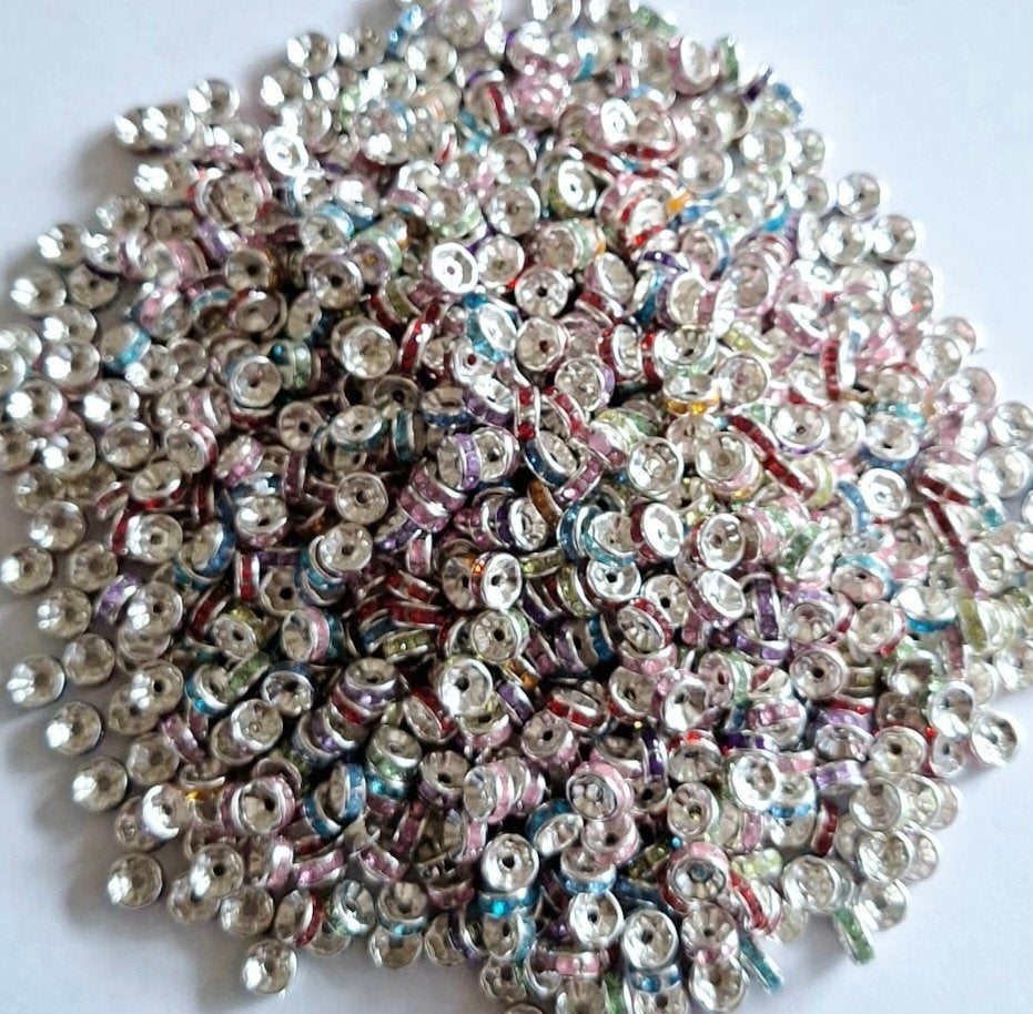 Partij 1000 kleurige rondellen /tussen kralen rhinestone 8mm, Verzenden, Nieuw, Kraal