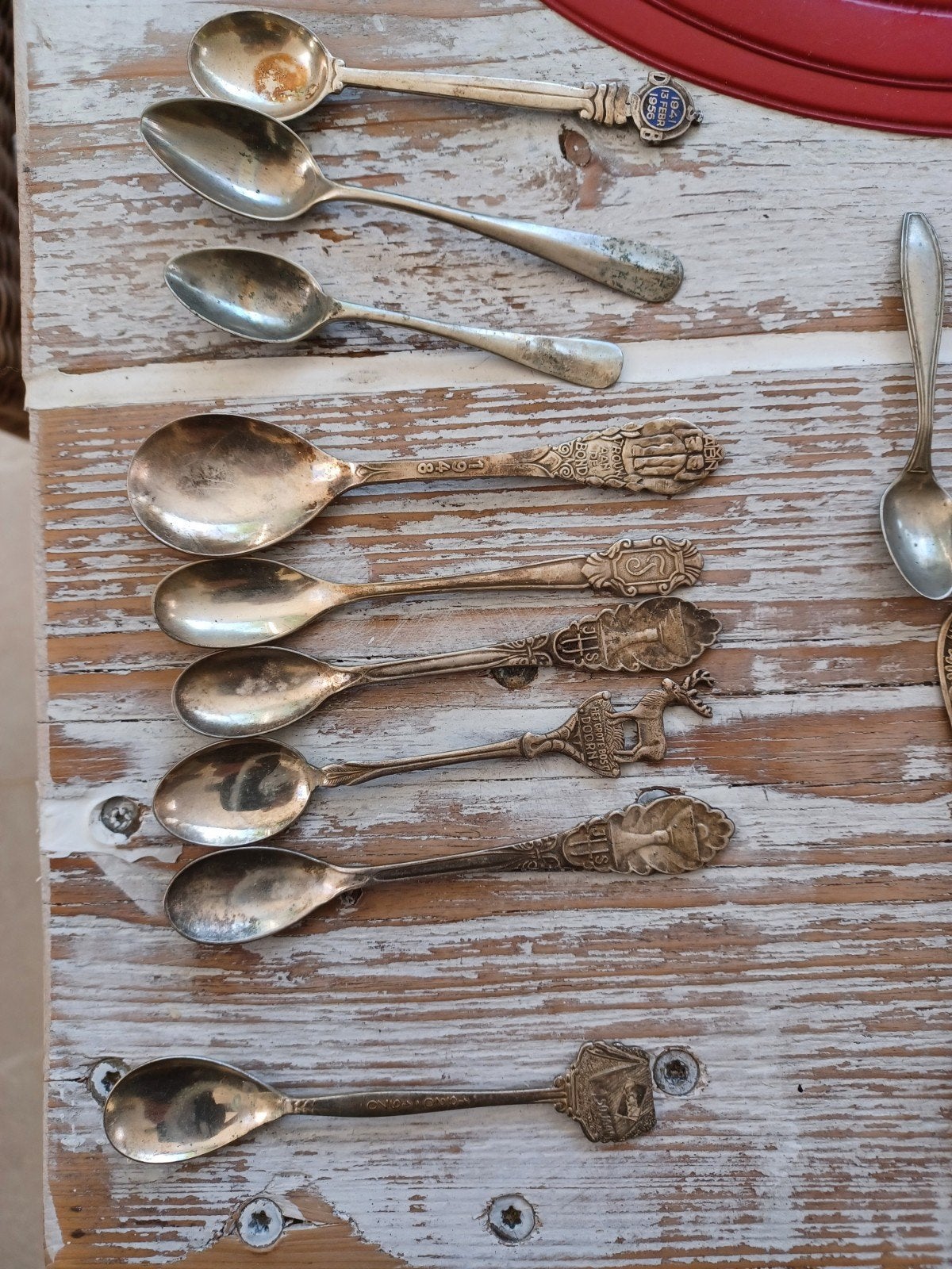 antieke verzilverd lepels in antiek  houten kist, Ophalen of Verzenden