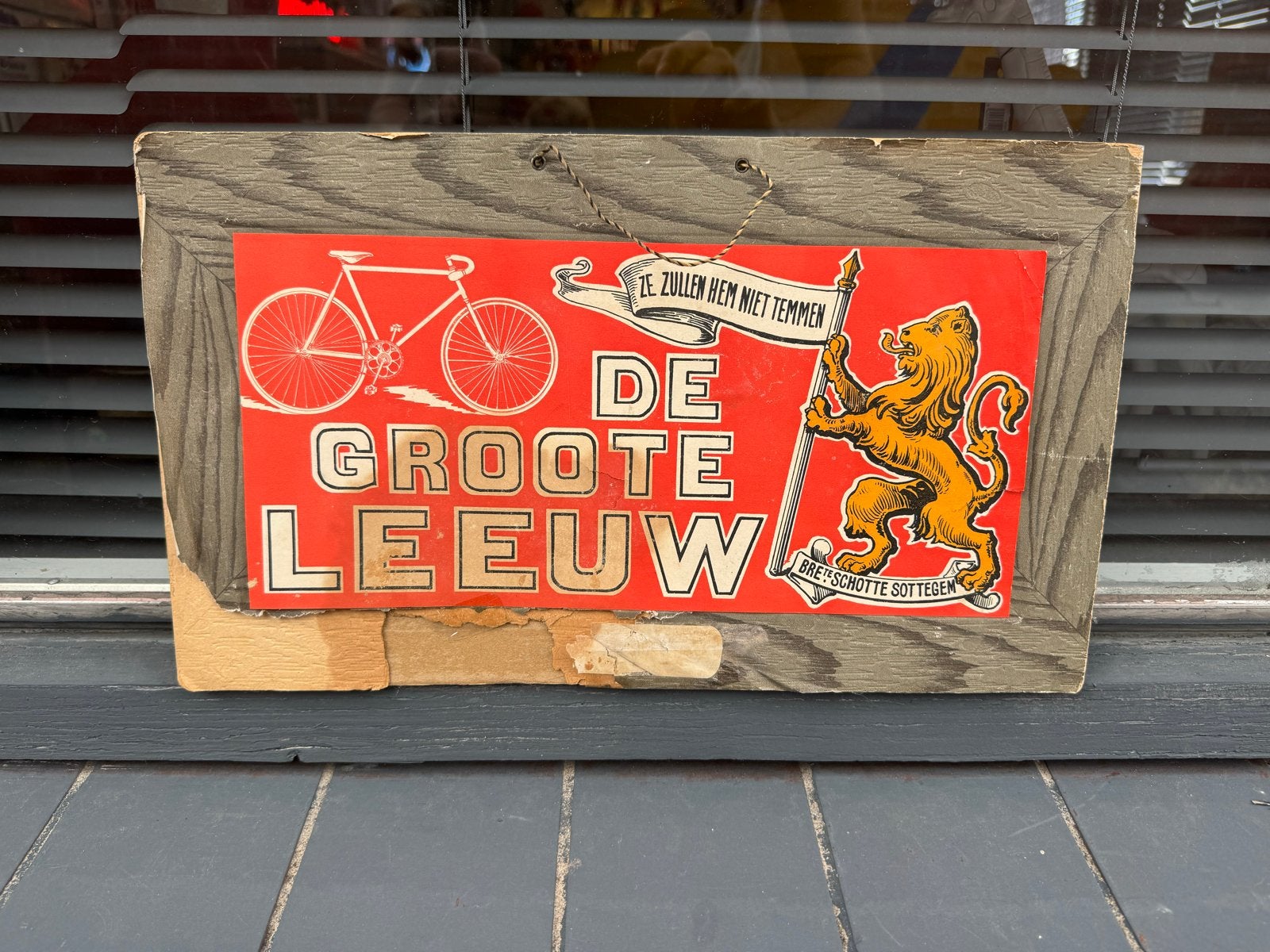 Vintage reclamebord "De Groote Leeuw" fietsen, Ophalen of Verzenden