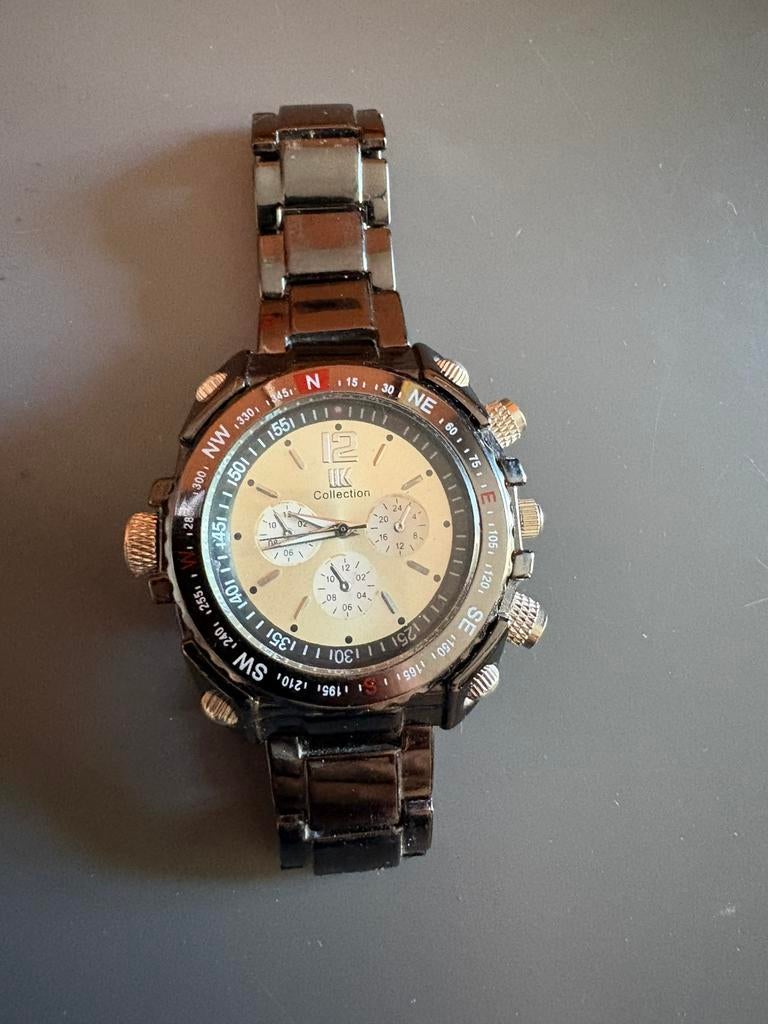 IK Collection herenhorloge zwart/goud – stainless steel back, Verzenden, Zwart, Zo goed als nieuw, Kompas