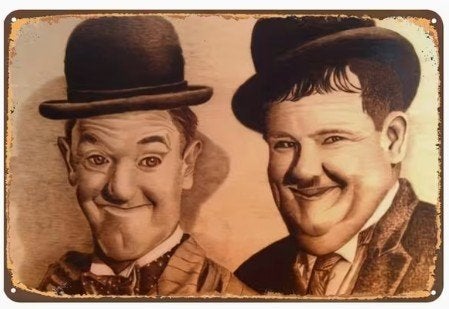 Metalen wandbord met Stan Laurel en Oliver Hardy., 30 cm, Verzenden, Meerkleurig, Nieuw