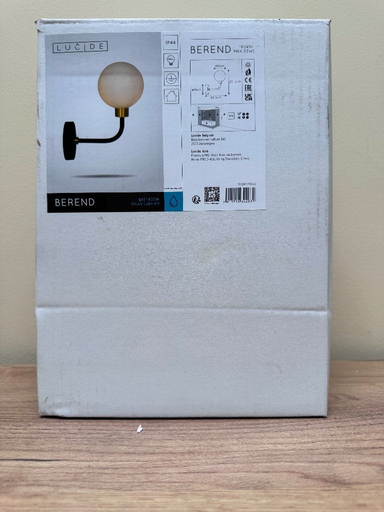 Lucide Berend Badkamer Wandlamp – Retro Wandspot IP44 Zwart, Ophalen of Verzenden, Nieuw, Metaal