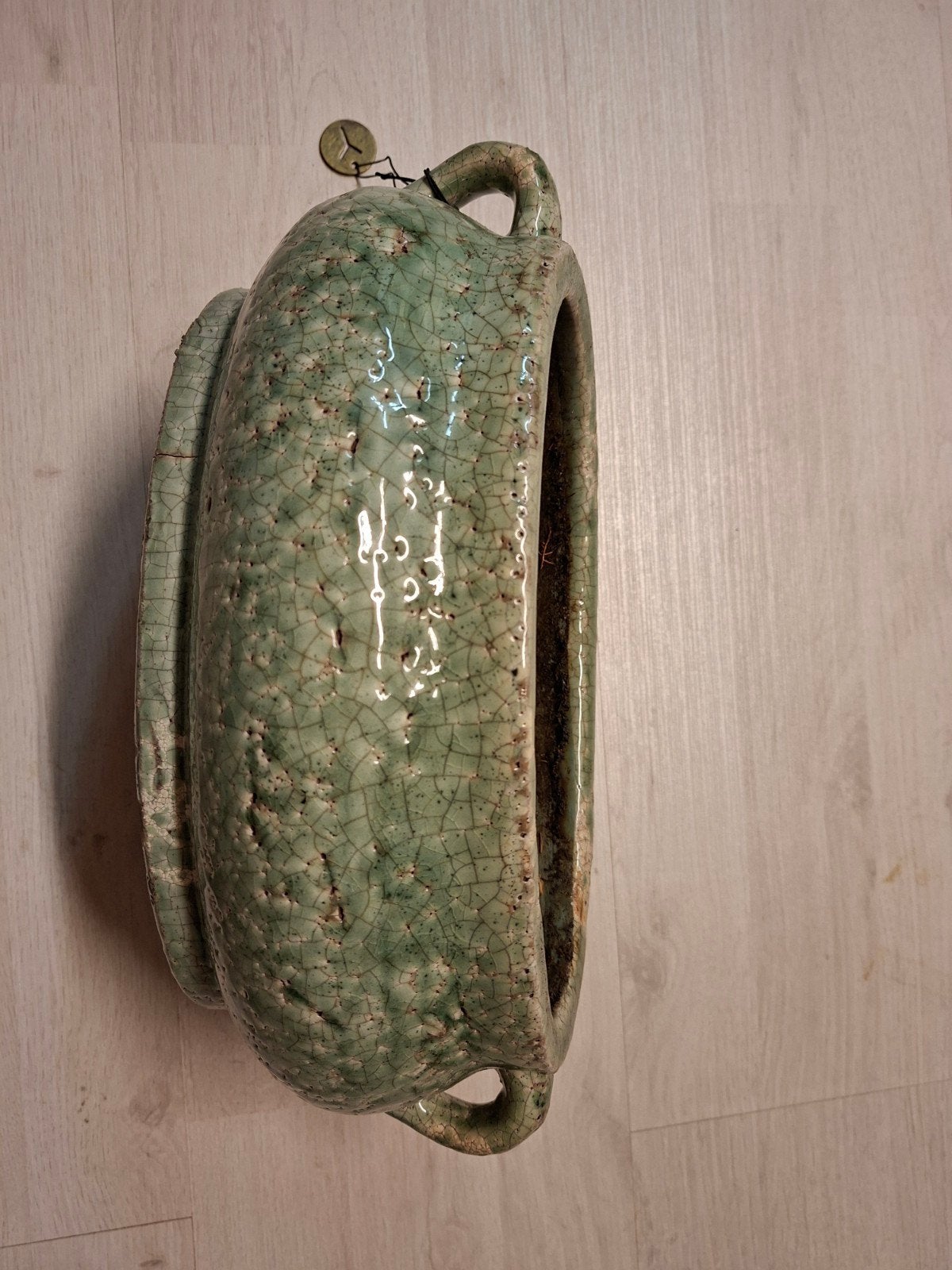 Ovale keramische plantenbak met craquelé glazuur, Ophalen