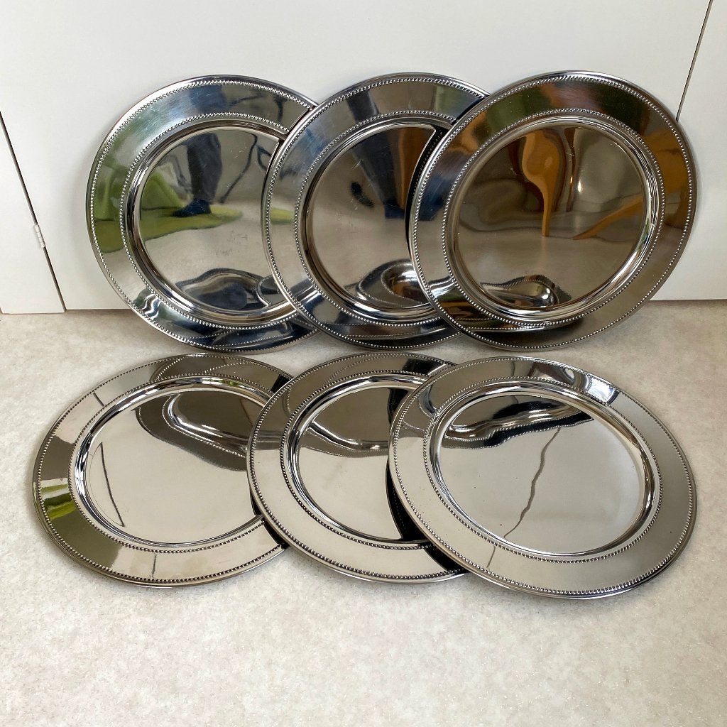 Te koop – Set van 6 zilverkleurige metalen onderborden, Ophalen, Overige materialen, Overige typen, Zo goed als nieuw