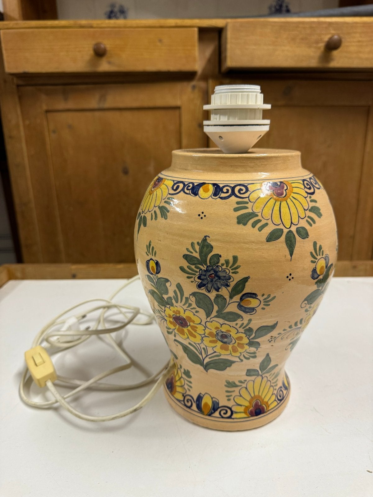 Vintage Delfts Blauw tafellamp met bloemmotief, Ophalen