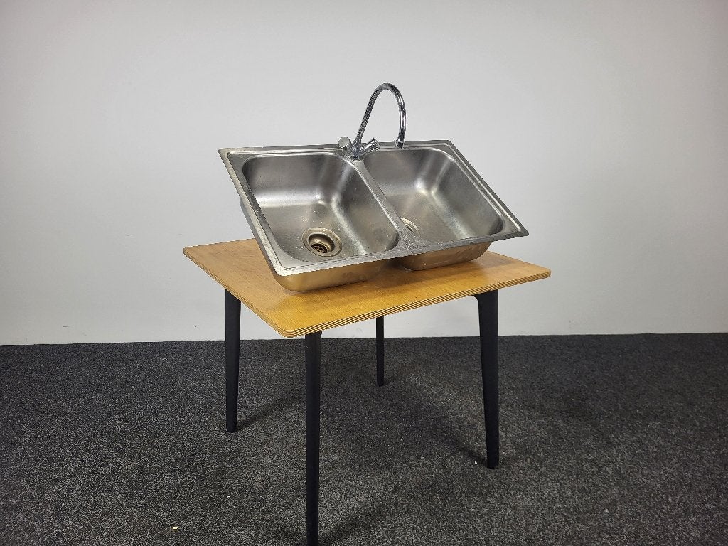 Dubbele RVS Wasbak, Ophalen, Gebruikt, 50 tot 100 cm, Minder dan 100 cm