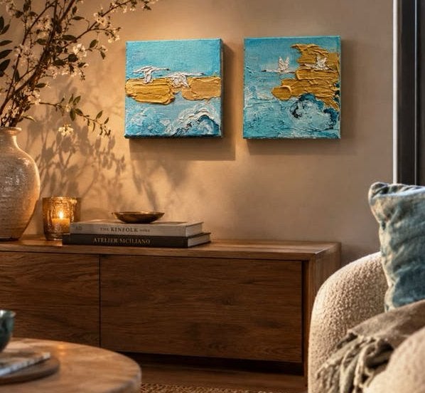 Twee zwanen ~ zwaan ~ kleintje kunst schilderij ~ atelier, Ophalen of Verzenden, Zo goed als nieuw, Minder dan 50 cm, Schilderij